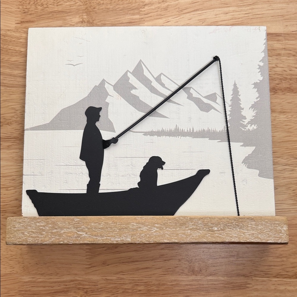 Rustic man and the black dog Fishing Scene picture